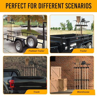 Utility Trailer Tool Rack with 6 Rubber Holes with Brackets , Dark Black - color: Dark Black