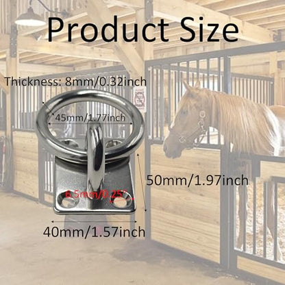 2Pcs M8*60 Stainless Steel Cross Tie Ring for Horse, Wall Mount Block Tie Rings for Horse Stall Stable Barn Supplies Equestrian Hitching Ring Hardware - size: Stainless Steel