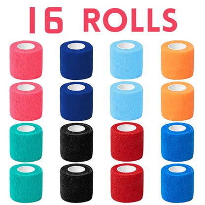 16 Pack Self Adhesive Bandage Wrap, 2" X 5 Yards Elastic Cohesive Bandage Wrap, Color Athletic Tape, Vet Wrap, Ankle Tape,Non-Woven Cohesive Bandage, Multicolor - color: Multicolor