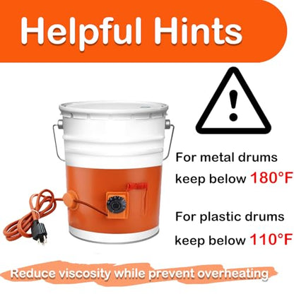 5 Gallon Bucket Heater, Steel Drum Barrel Heater Band Pad 5gal Kit with Thermostat for Metal Bucket Oil Lube Water 120 Volt 800 Watt