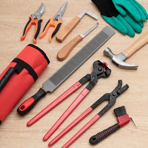 11 Pcs 14 Inch Farrier Tools Kit Horse Shoeing Tools Hoof Trimming Set with Storage Bag for Horses Cattle Sheep and Donkeys