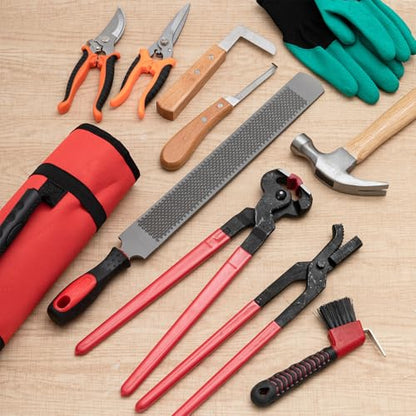 11 Pcs 14 Inch Farrier Tools Kit Horse Shoeing Tools Hoof Trimming Set with Storage Bag for Horses Cattle Sheep and Donkeys