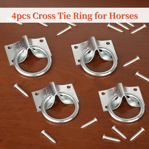 4PCS Cross Tie Ring for Horse, Block Tie Ring for Horse Stall/Stable with Screws,Wall Mount Horse Tie Ring, Tie Down Horse Barn Supplies