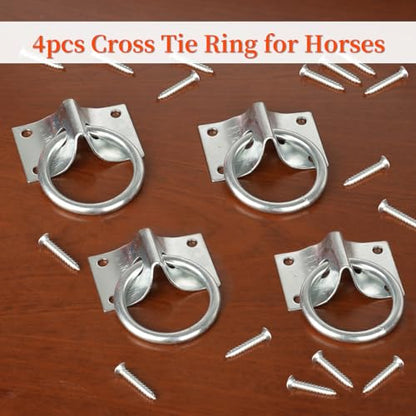 4PCS Cross Tie Ring for Horse, Block Tie Ring for Horse Stall/Stable with Screws,Wall Mount Horse Tie Ring, Tie Down Horse Barn Supplies