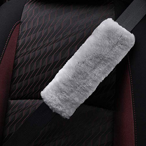 OGLAND 2 Pack Sheepskin Car Seat Belt Cover Pads | Wool Seatbelt Cushions - color: MIsty Gray, size: Shearling Wool