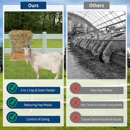 Hay Feeder for Goats, 2 in 1 Wall Mount Hay Rack Goat Feeder - color: silver