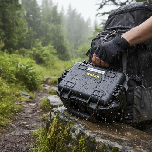 MEIJIA Premium Waterproof Hard Compact Camera Case with customizable fit foam,Full Protection with Light&Convenient Design,11.8"x9.82"x4.7",Elegant Black - size: 11.8"x9.82"x4.7"
