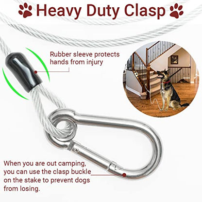 PAWNISAW Chew Proof Dog Leash, 5 FT Dog Tie Out Cable Lead with Handle - color: Silver