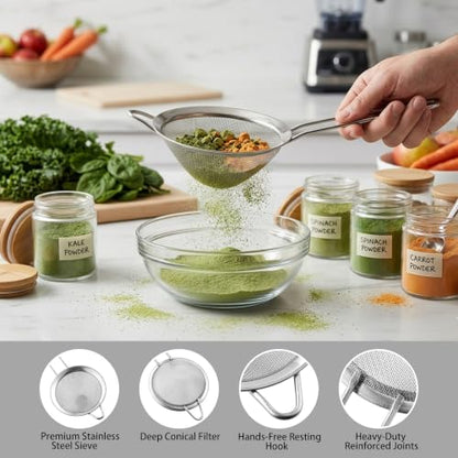 9 Pack Fine Mesh Strainer, OLULU Stainless Steel Cocktail Strainer Set with Handle for Tea, Coffee, Juice – Dishwasher Safe