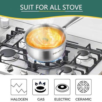 DELARLO Full-body Clad Tri-ply Stainless Steel 1.5 Quart Saucepan with Lid - color: Silver, size: 1.5QT/SS