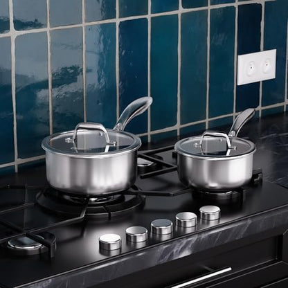 COOKER KING Sauce Pan Set, 1.5 QT & 2 QT Saucepan with Lid, Hybrid Ceramic Nonstick Saucepan, non stick Sauce pot, Stainless steel Cookware, Induction Compatible (PFAS/PFOA/PTFE Free) - size: 1.5 Quarts & 2 Quarts