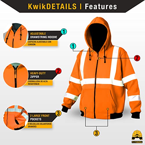 KwikSafety - Charlotte, NC - Men's Fleece Safety Hoodie | PPE Hi Vis Lightweight Reflective Jacket - color: Orange, size: X-Large