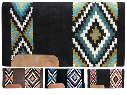 Tahoe Tack 34" x 36" Maisie New Zealand Wool Western Show Saddle Blanket Pad - color: Black/Turquoise/Blue/Dark Blue/White