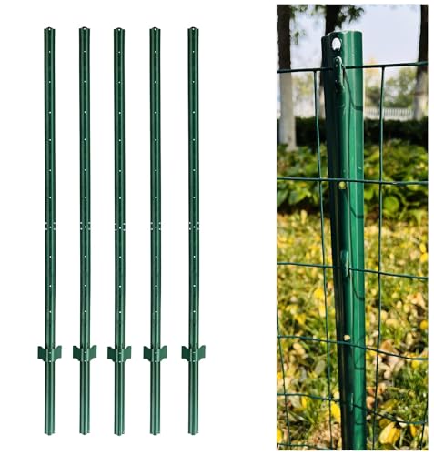 7 Feet Heavy Duty Metal Fence Post Green, Pack of 5, for 72 Inch High Welded Garden Wire Fence U-Channel Steel Garden Post Assemble - color: Green, size: 7',5 PCS