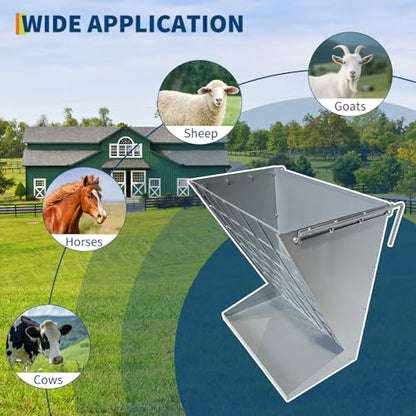 Wall Mounted Hay Rack, 2 in 1 Hay & Grain Livestock Feeder - color: Silver