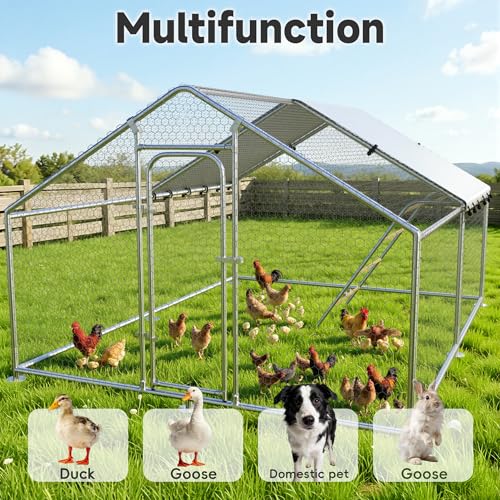 13.1x9.8 FT Large Metal Chicken Coop, Walk-in Poultry Run Pen | Waterproof Cover, Reinforced Metal Structure, Walk-in Chicken Run, Outdoor Poultry Cage for Ducks Hens Rabbits - size: 157.0"L x 118.0"W x 78.0"H