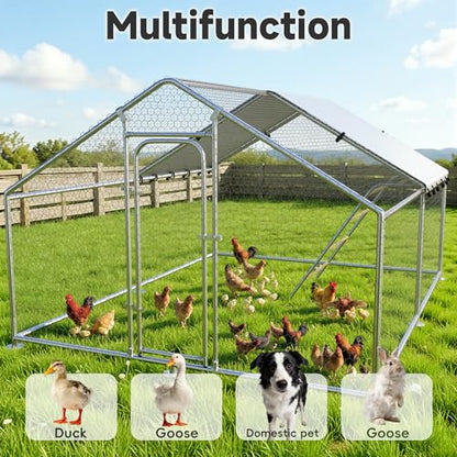 13.1x9.8 FT Large Metal Chicken Coop, Walk-in Poultry Run Pen | Waterproof Cover, Reinforced Metal Structure, Walk-in Chicken Run, Outdoor Poultry Cage for Ducks Hens Rabbits - size: 157.0"L x 118.0"W x 78.0"H