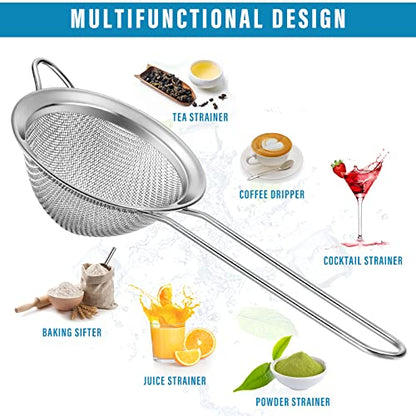 9 Pack Stainless Steel Cone Cocktail Strainer, Bar Strainer, Mesh, 3.2 in