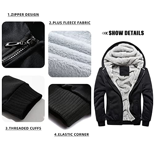 LBL Leading the Better Life Men's Pullover Winter Jackets Hooed Fleece Hoodies Sweatshirt Wool Warm Thick Coats - color: Black, size: Medium