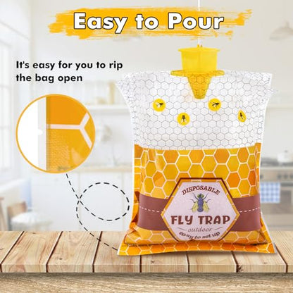 6 Fly Traps Outdoor, Big Fly Bag with Bait Disposable Hanging, Fly Hunter Repellent Control Catcher Killer, Ranch Stable Horse Farm Fly Trap for Barn, Farm, Mosquito, Bug, 6Pack-A2