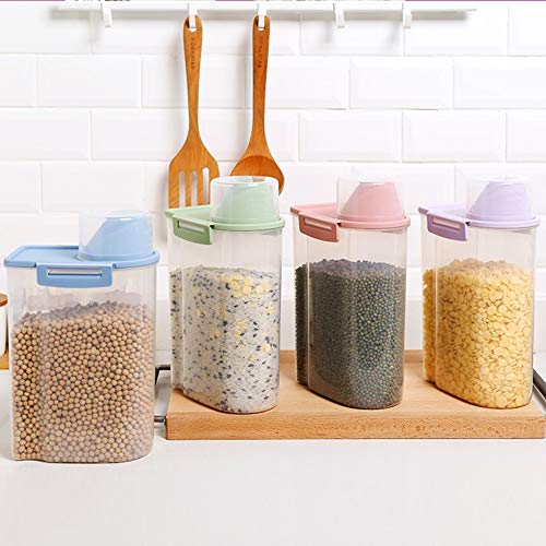 Pet Food Storage Container with Measuring Cup, Pour Spout and Seal Buckles Food Dispenser for Dogs Cats (Purple) - color: Purple