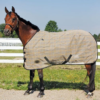Country Pride Textilene Fly Sheet for Horses, Durable Breathable Mesh, Adjustable Double Buckle Front, Elastic Hind Leg Straps, Bias Surcingles, Black/Tan Plaid (86 in) - size: 86 in