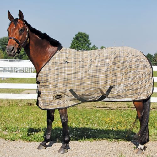 Country Pride Textilene Fly Sheet for Horses, Durable Breathable Mesh, Adjustable Double Buckle Front, Elastic Hind Leg Straps, Bias Surcingles, Black/Tan Plaid (80) - size: 80