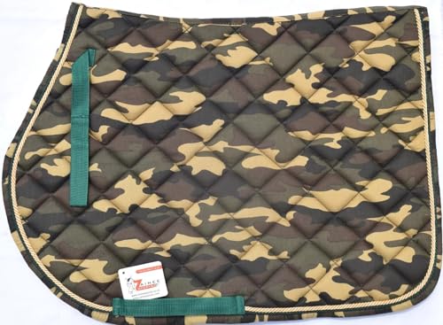 Camouflage All Purpose English Saddle Pad with Matching Fly Bonnet – Handmade Jumping Saddle Pad Set