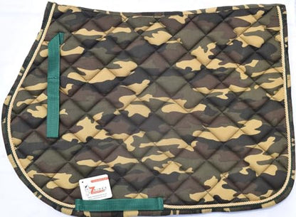Camouflage All Purpose English Saddle Pad with Matching Fly Bonnet – Handmade Jumping Saddle Pad Set