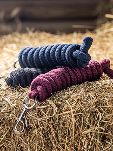 LeMieux Cotton Leadrope for Horses - 2 metre Long - Heavy Duty Metal Trigger Clip & Fittings - Burgundy