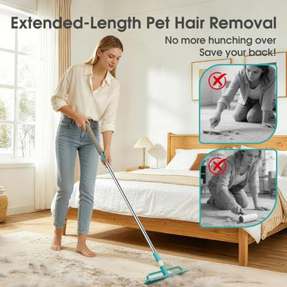 Carpet Rake for Pet Hair Removal, 2 in 1 Silicone and Copper Rake Teeth Carpet Rake with 59” Adjustable Long Handle, Reusable Pet Hair Remover Tool Kit with Carpet Scraper and Glove - size: 59”