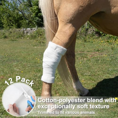 Abbylike 12 Pack Cotton Horse Leg Wraps Liner 14"x 36" Soft Breathable No Bow Wraps for Horses Standing Horses Sheep Stall Wrapping & Trailering - size: 14"X 36"