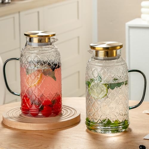 Buaic Glass Pitcher with Lid, 2 PACK 84 oz/2.5 Liter Vintage Water Pitcher - size: 2.5L-2PACK