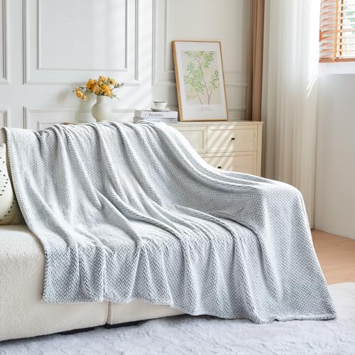 NEWCOSPLAY Fleece Leaves Pattern Twin Blanket, Frosty Dark Grey, 60"x80" - color: Frosty Dark Grey, size: Twin(60"x80")