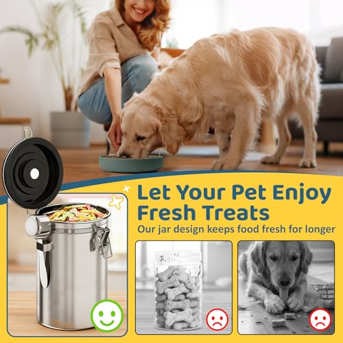 ENONCI Airtight Dog Treat Canister, 304 Stainless Steel Food Storage Jar with Date Dial Silver-2.8L - color: Silver, size: 2.8l