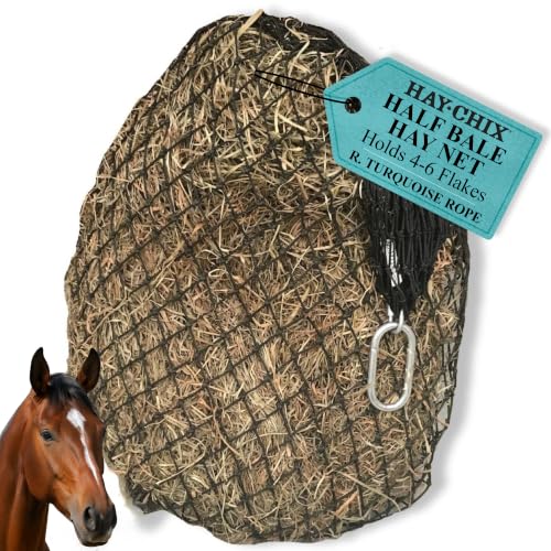 hay chix Half Bale Slow Feed Hay Net for Horses - 1 3/4" Holes - Turquoise - color: Redemption Turquoise