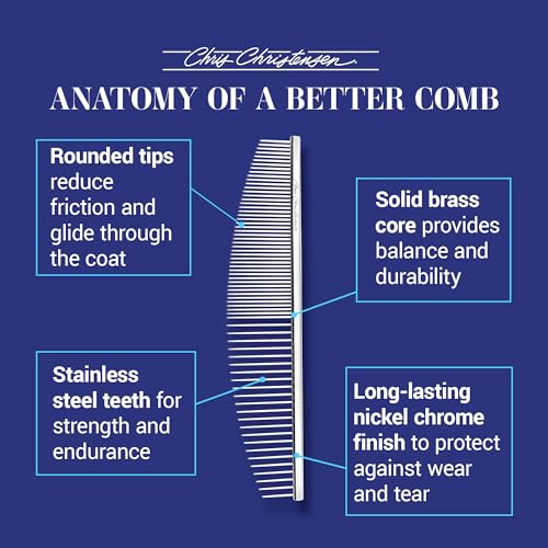 Chris Christensen 00C 6.5 in Crescent Coarse/Fine Finishing Butter Comb, Groom Like a Professional, Rounded Corners Prevent Friction and Breakage, Solid Brass Spin with Steel Teeth, Chrome Finish - size: 00C - 6.5 Inch Medium/Extra Fine