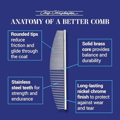 Chris Christensen 00C 6.5 in Crescent Coarse/Fine Finishing Butter Comb, Groom Like a Professional, Rounded Corners Prevent Friction and Breakage, Solid Brass Spin with Steel Teeth, Chrome Finish - size: 00C - 6.5 Inch Medium/Extra Fine