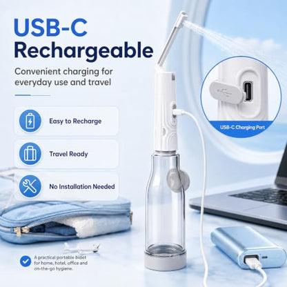 Portable Bidet for Travel, 400ml Rechargeable Electric Bidet Sprayer