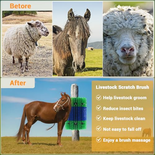 Garvee Livestock Scratch Brushes, Horse Scratcher Full Massage Grooming Brush Kit, Hard Silk Ranch Cow Brush Relieve Itching on the Back of Livestock for Horse Cow Cattle Sheep Pig Goat