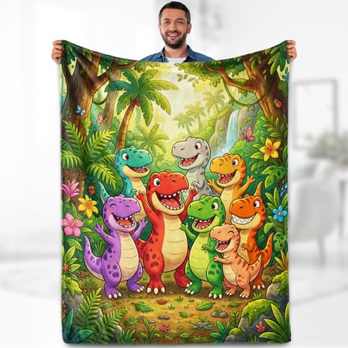 Aimego Colorful Dinosaur Blanket 50" x 60" Flannel Dino Lover Gift - color: Fun Dinosaur Blanket, size: 50"x60"