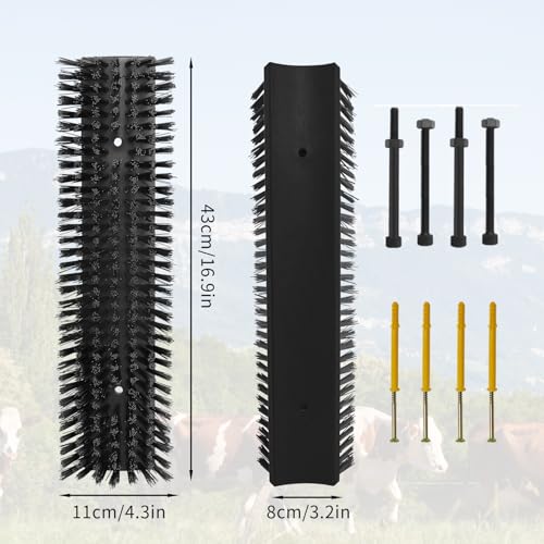 4PCS Livestock Scratching Brush Goat Scratching Tool Post Massage Grooming Brush with 8 Screws for Animals Back Scratcher Itch Brushes for Cattle, Sheep, Horses, Pigs,Cow (4, Black) - color: Black