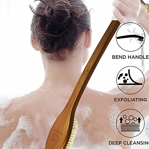 ICANdOIT-17.71Inch Natural Boar Bristles Anti-Slip Long Handle Bath Brush,Bent Handle Shower Scrubber for Exfoliating,Shower Back Brush,Exfoliation Set with Pumice Stone(2 Pack) - size: 17.71"Boar Bristles Back Brush+ Pumice-4Pack