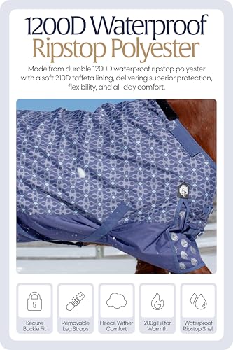 Equinavia Arktis Regular Neck Heavy Turnout Blanket 300g - Skipper Blue - 84 in - color: Skipper Blue, size: 84 in