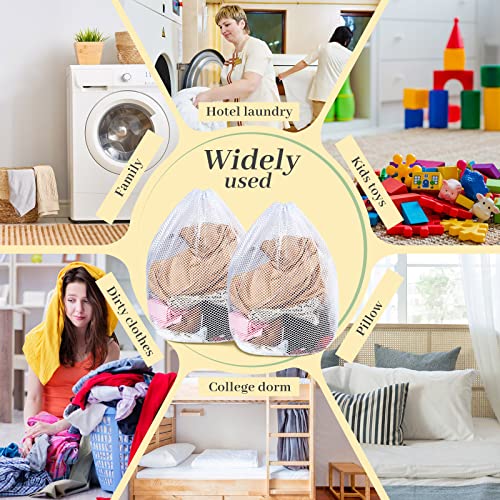 20 Pcs Mesh Laundry Bags Bulk with Drawstring 20 x 24'' White Heavy Duty Mesh Bag Machine Washable Sturdy Large Net Laundry Wash Bag for Dormitory College Apartment Travelling Camping