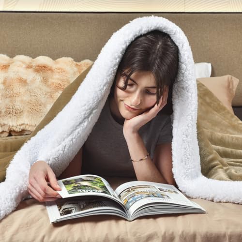 KAWAHOME Sherpa Fleece King Size Blanket for Bed, Extra Warm Heavy Thick - color: Camel, size: King ( 108" X 90" )