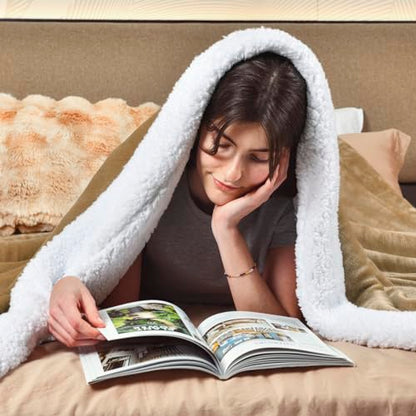 KAWAHOME Sherpa Fleece King Size Blanket for Bed, Extra Warm Heavy Thick - color: Camel, size: King ( 108" X 90" )