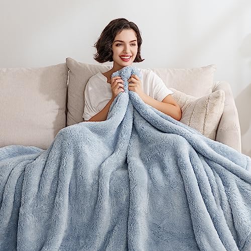 Berkshire Blanket Classic Extra-Fluffy™ Plush Throw Blanket, Soft Fuzzy Fluffy Long Hair Throw Blanket for Couch Sofa Bed, Blue Mist, 50x60 Inches - color: Blue Mist, size: Throw/Throw XL