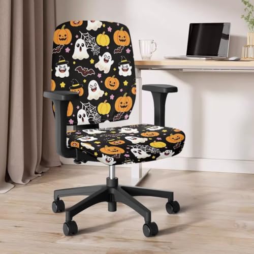 Halloween Bats Ghosts Computer Chair Cover 2 Piece - color: Halloween Bats Ghosts