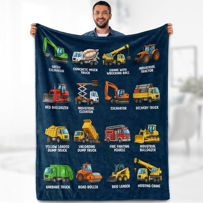 Aimego Construction Vehicles Blanket 50" x 60" Flannel Truck Gift for Fans - color: Construction Vehicles Blanket, size: 50"x60"